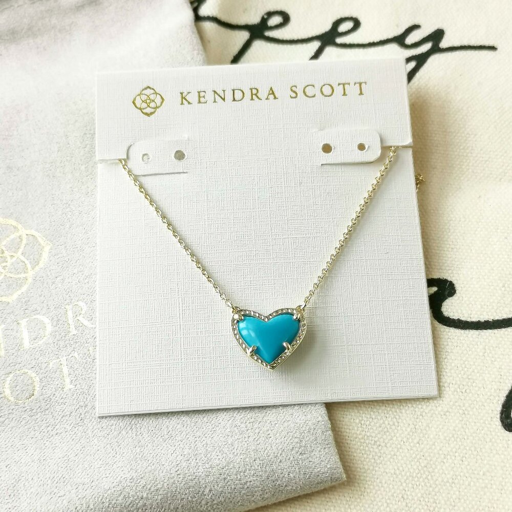 Kendra Scott Pendant Necklace - Ari Heart Turquoise Magnesite Gold